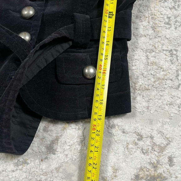 Bebe Black Velvet Military Blazer Jacket Belted Peplum Coat Y2K Womens Size 2 - Picture 5 of 10